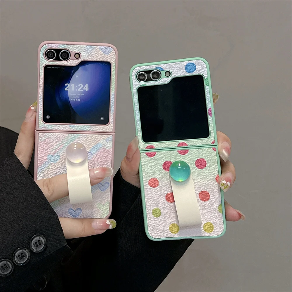 Z Flip6 Gradient Love Heart Case for Samsung Zflip5 Z Flip 6 5 4 3 Flip3 ZFlip4 Wave Point Gemstone Silicone Ring Plating Cover