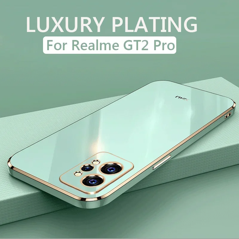 Luxury Square Plating Phone Case On For Realme GT2 Pro 9i Realme9i GT Neo2 Neo 2 ShockProof Soft TPU Back Cover Phone Cases