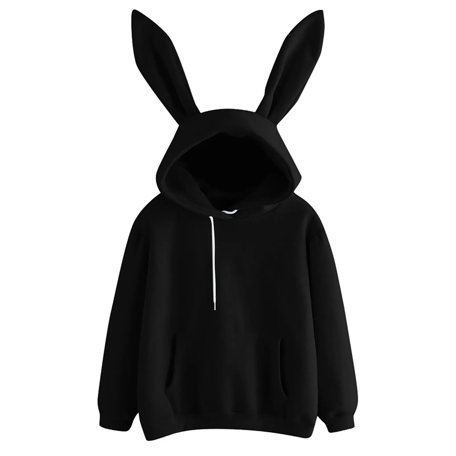 2024 Herfst En Winter Vrouwen Hoodies Schattige Konijnenoren Mode Hoodies Effen Kleur Trekkoord Hoodie Warme Hoodies Voor Vrouwen