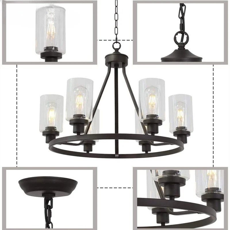 

American, retro, industrial style, restaurant lights 6 heads, circle, wrought iron, kitchen, island lights