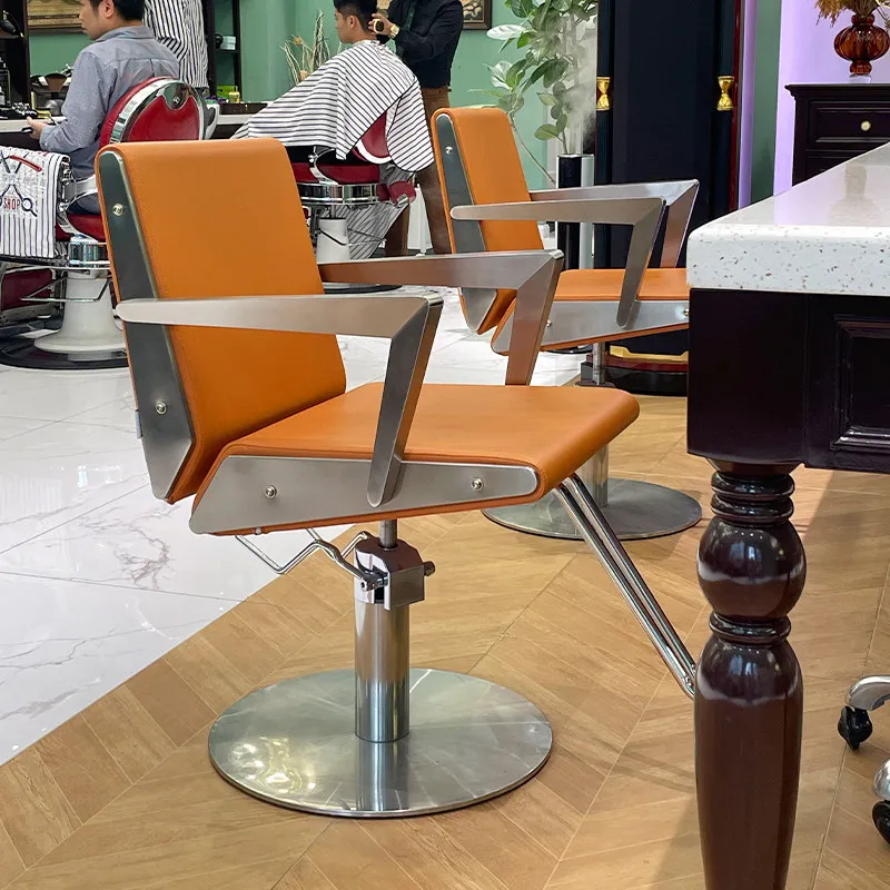 *Yicheng Wholesale High-end Barber Chair Minimalist Style Stainless Steel Round Base Metal Footrest Barber Shop Hair Salon Chair