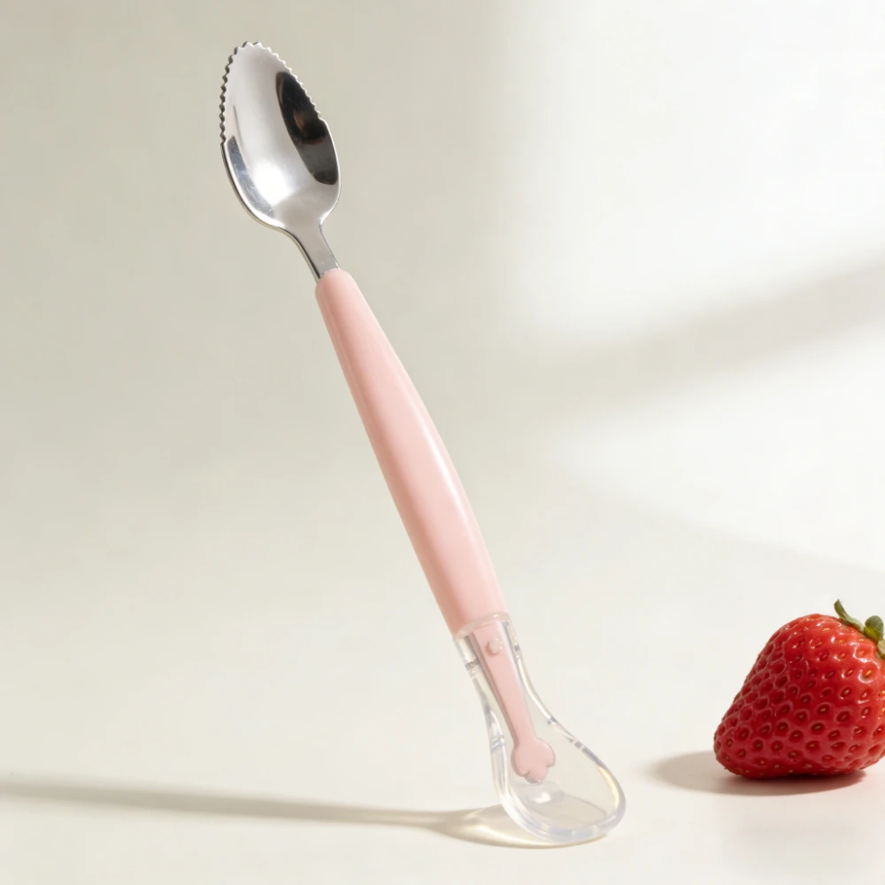 Stainless Steel Baby Food Spoon 304 Double Head Fruit Puree Scraper Silicone Soft Infant Feeding Utensil Complementary Food Tool