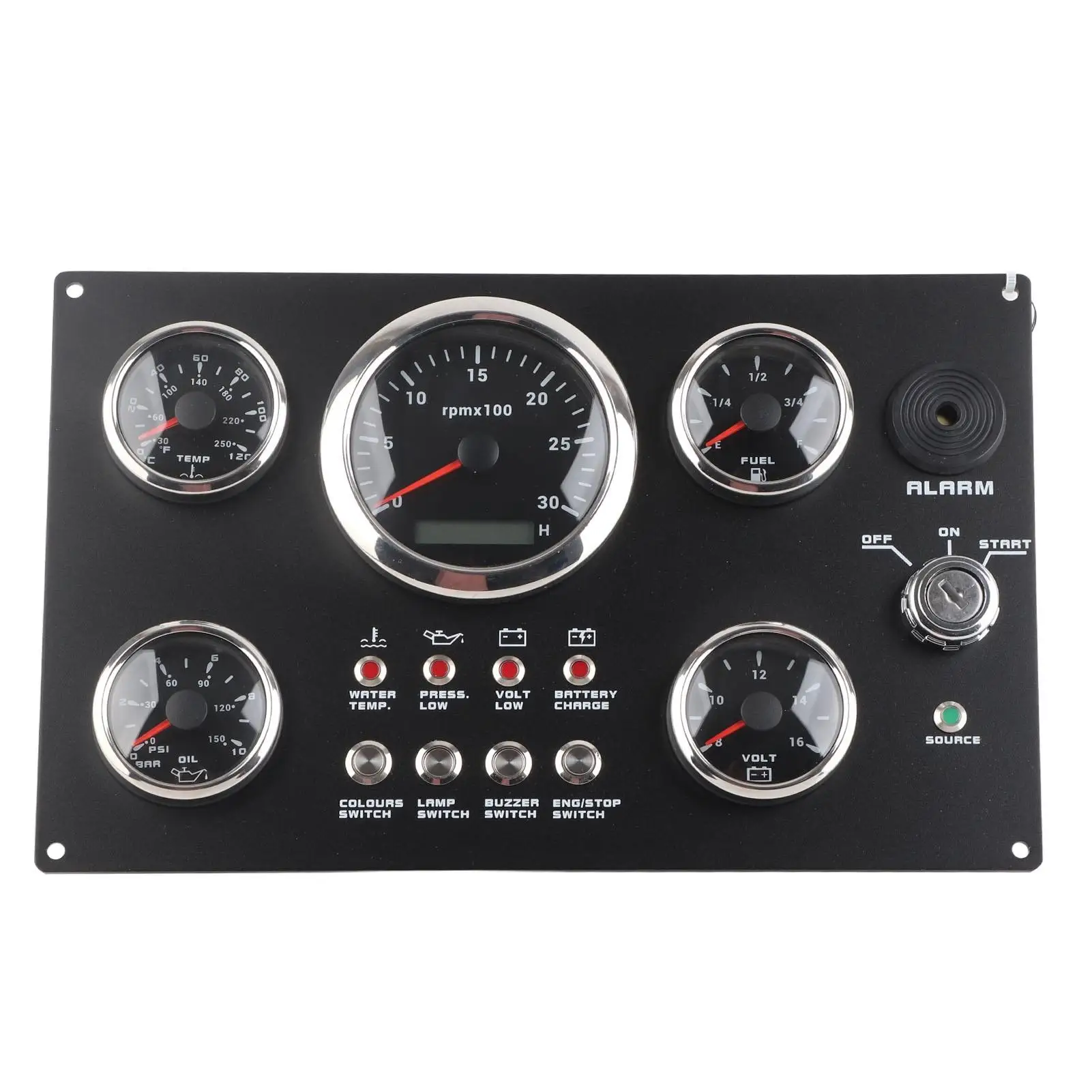 Boat Dash Instrument Panel 5 Gauge Set 0.0 To 99999.9H Boat Gauge Set Instrument Panel Low Consumption Waterproof Voltage