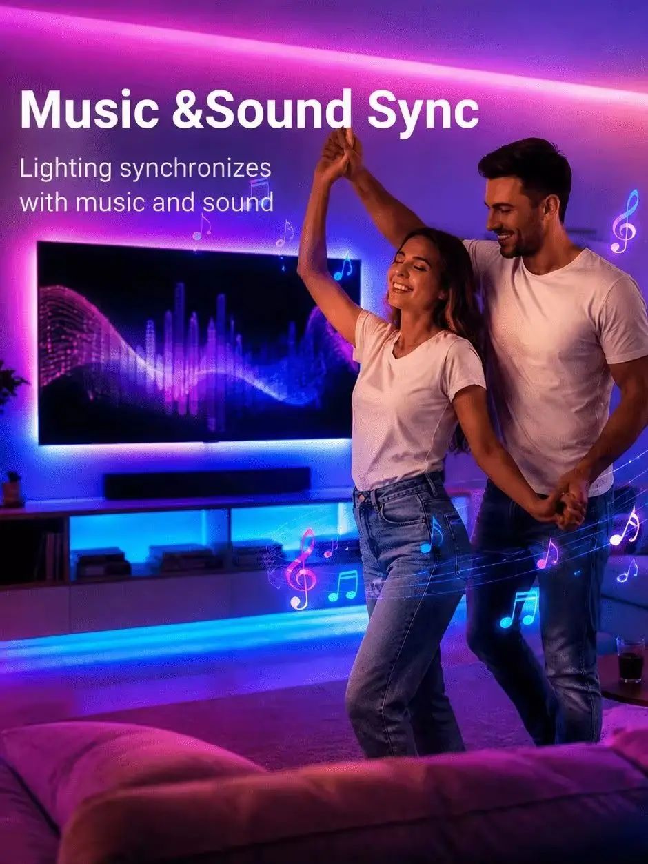 LED-Leuchten fürs Schlafzimmer, farbwechselnde Musik-Synchronisations-Lichtstreifen, Bluetooth-App-gesteuerter RGB-Streifen, Weihnachtsbeleuchtung für Wohnzimmer, TV-Hintergrundbeleuchtung,