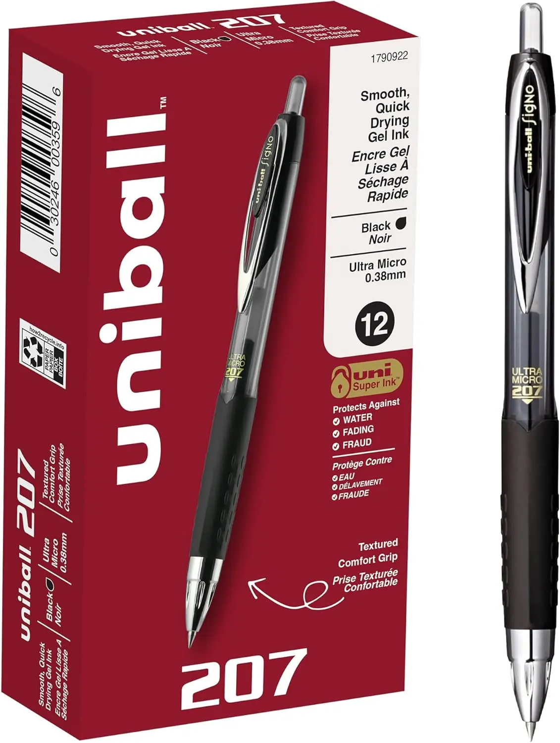 

Ultra Micro 0.38mm Retractable Gel Pens, Black Ink, 12-Pack for Smooth Writing