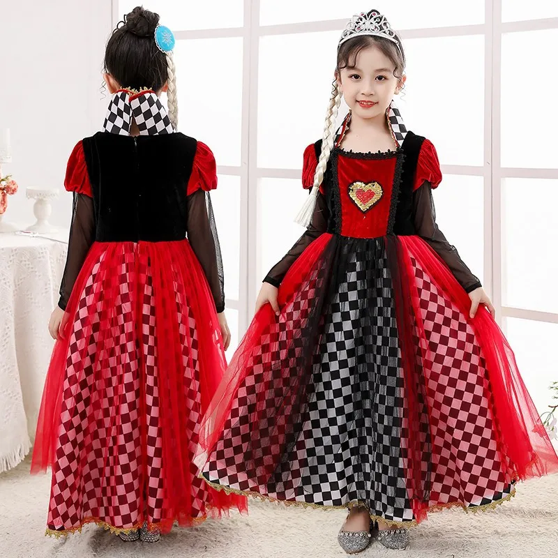 Kids Ravishing Queen of Hearts Costume Girls Alice In Wonderland Cosplay Dress