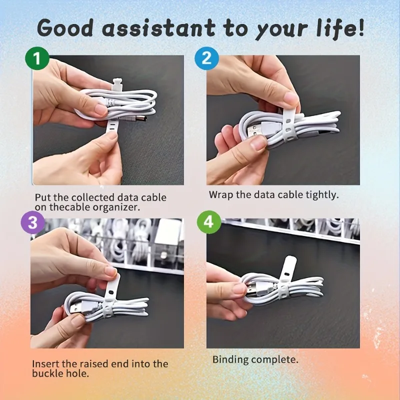 Magic Cable Straps - Reusable 2-Color Silicone Ties for Neat Wires