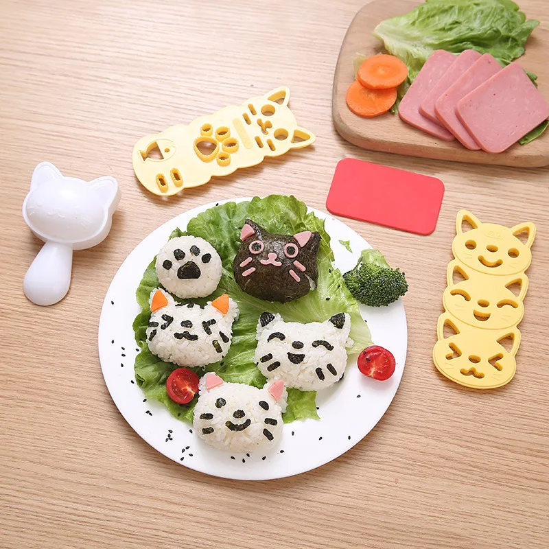 1Set Smiling Face Cat Rice Vegetable Roll Sushi Mould Creative Sandwich Vegetable Roll Tool Christmas Tree Halloween Party Mould