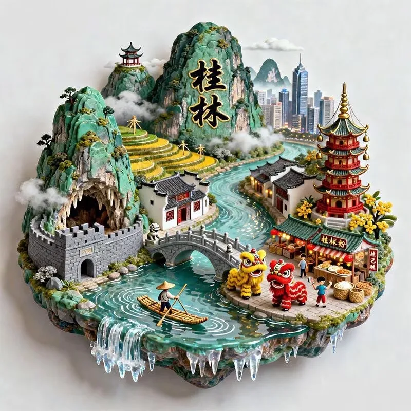 3D-магниты на холодильник с пейзажами Гуйлина, Гуанси, Китай, туристические сувениры, магнитные наклейки на холодильник, подарок