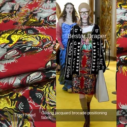 Jacquard Brocade Fabric European Brand Design Tiger Head Pattern Hot Stamping Fashion Catwalk Clothing Dress Fabrics by Meter