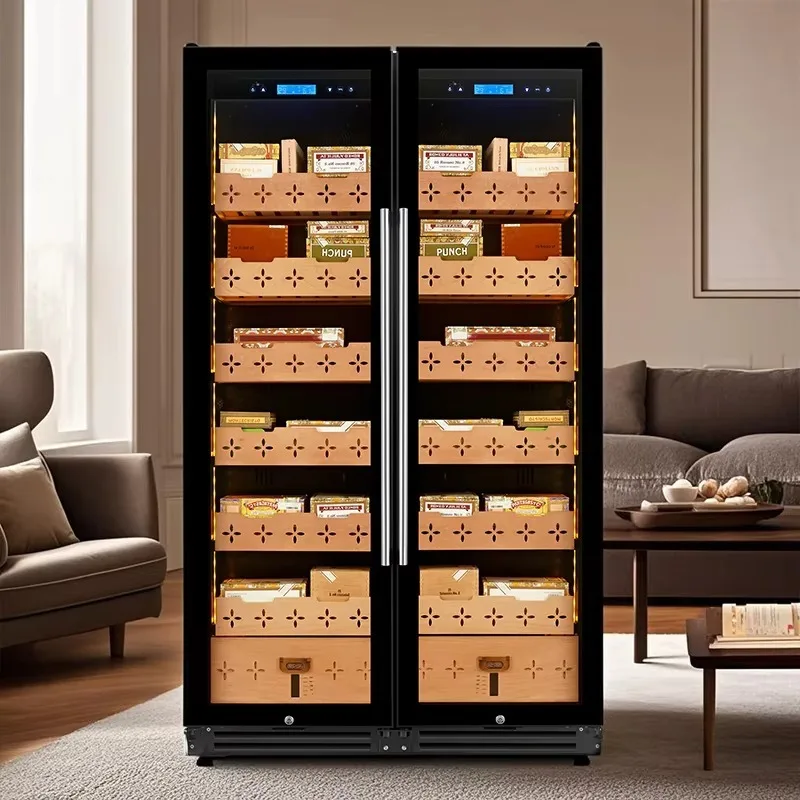 Spanish Cedar Wood Electric Cigar Cabinet Digital Hygrometer Temperature Control Large Capacity Cigar Humidor