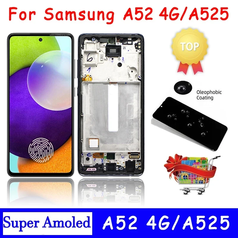 Super AMOLED For Samsung  A52 4G LCD Display Touch Screen Digitizer Assembly Replacement For Samsung SM-A525F A525F/DS LCD