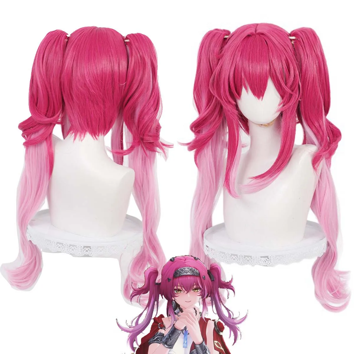 

Women Game Wuthering Waves Lupa Cosplay Pink Twin Ponytails Gradient Wig