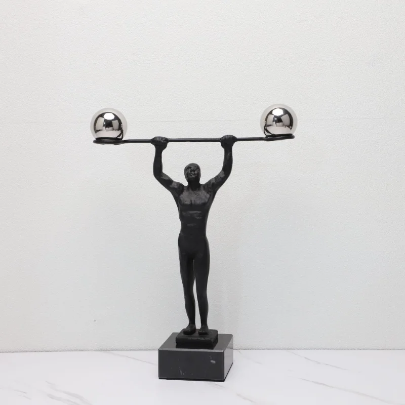 

39cm Modern Abstract Weightlifting character Statue Art Ornament Metal Sculpture Home Office Decor Craft