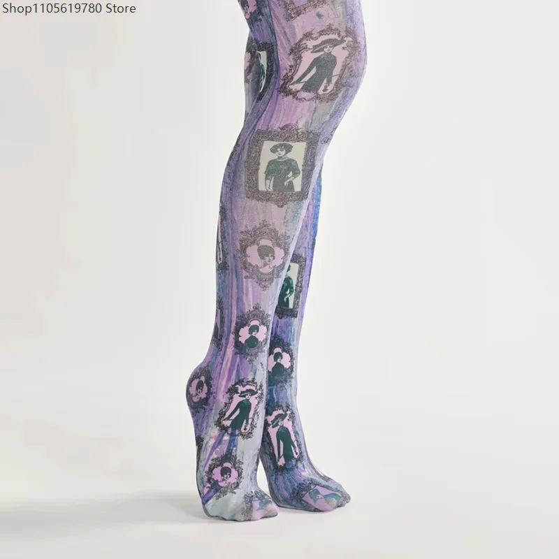 2026 Japanese Harajuku Tattoo Printed Tights Women Gothic Retro JK Lolita Kawaii Cute Pantyhose Fashion Daily Cosplay Accessory