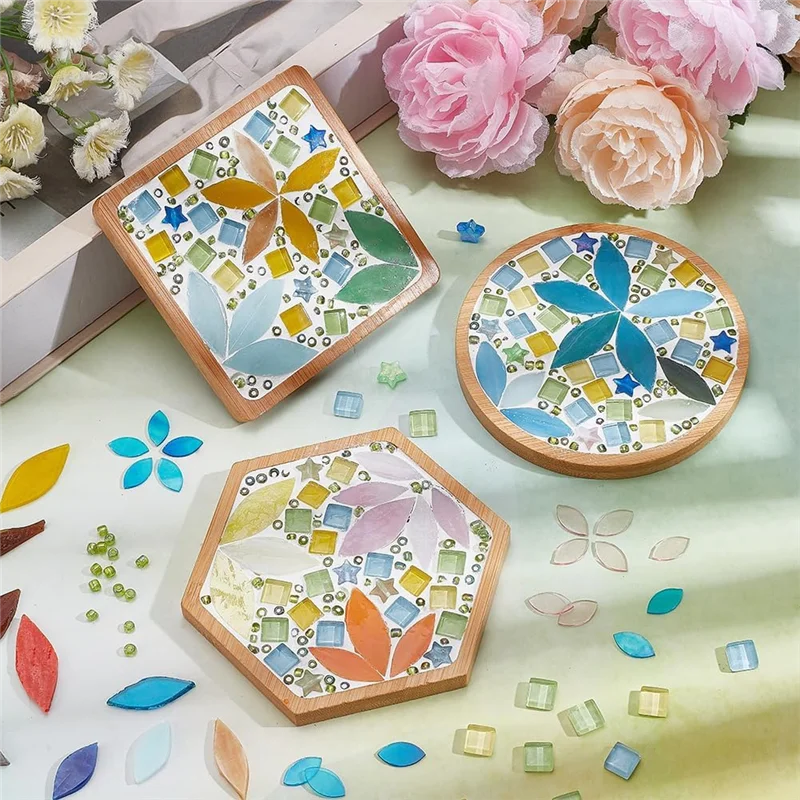 

【Горячий продавать】набор из 3 предметов DIY Leaf Mosaic Craft Kit DIY Бамбуковая мозаика Coaster Set DIY Стеклянная мозаика Плитка Ремесла Домашний декор День рождения
