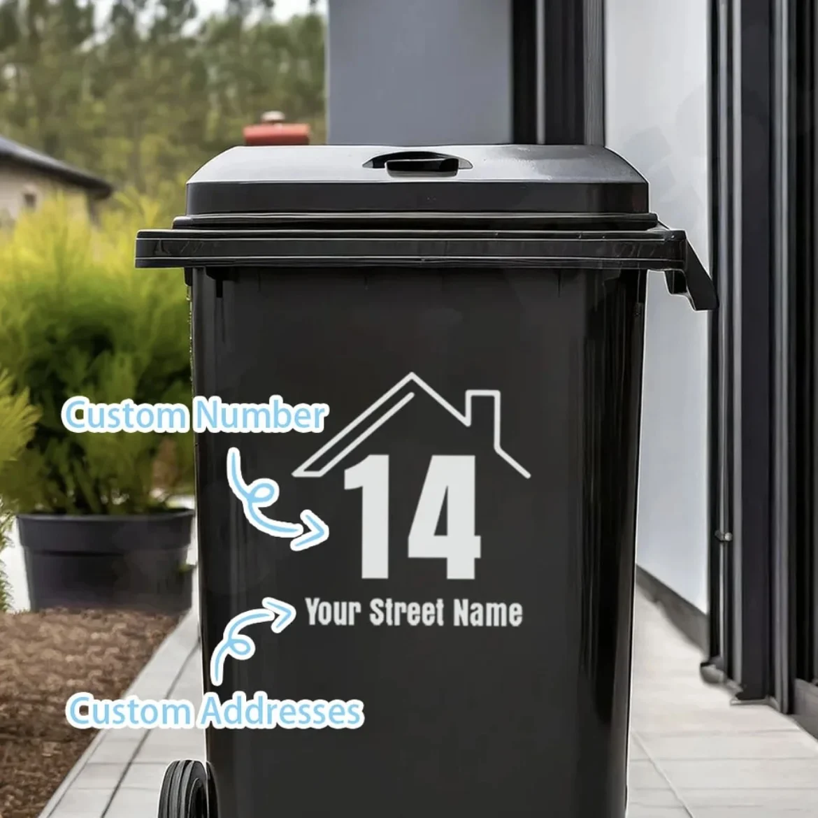 3Pcs Custom Number Wheelie Bin Stickers Personalized House Number Street Name Vinyl Decal for Trash Can Container Home Decor