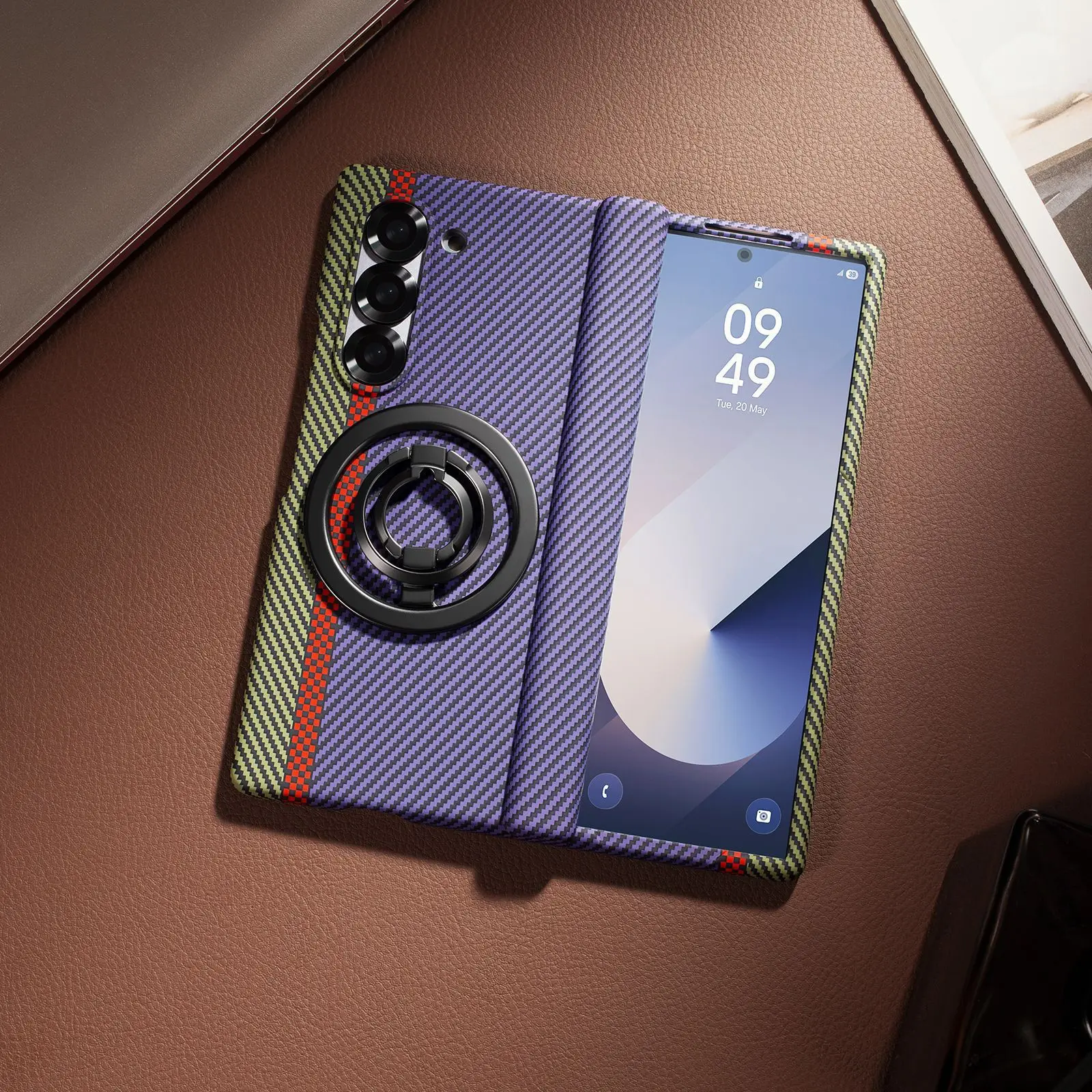 

Для Samsung Galaxy Z Fold 7, 6, 5, 4, 3, 5G, магнитный чехол для телефона из углеродного волокна с кольцевым держателем, тонкий ультра противоударный чехол