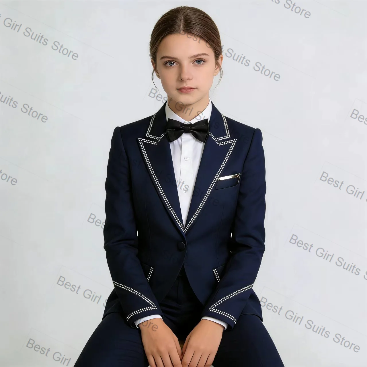 

Crystals Cotton Women Suit Set 2 Piece Blazer+Pants Trousers Spring Formal Office Lady Jacket Customized Wedding Coat