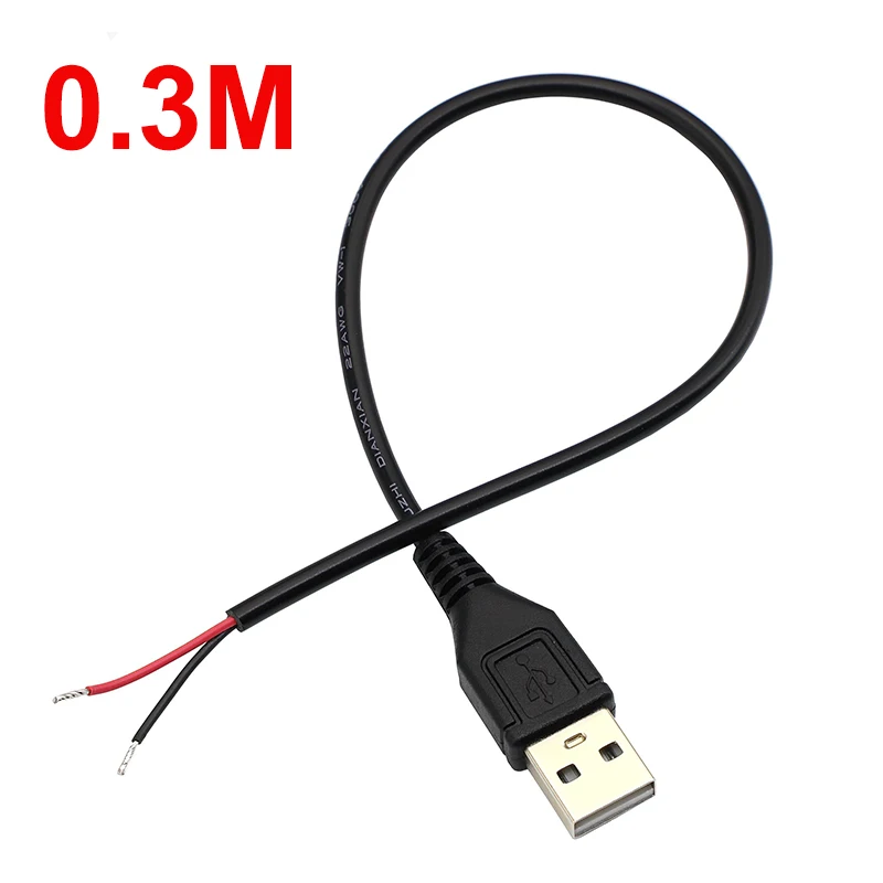 5V USB 2.0 2 Pin 2 Wire DIY USB Male Jack Connector Cable Power Charge Extension Cable Cord 0.3m/1m/2m Connector Adapter