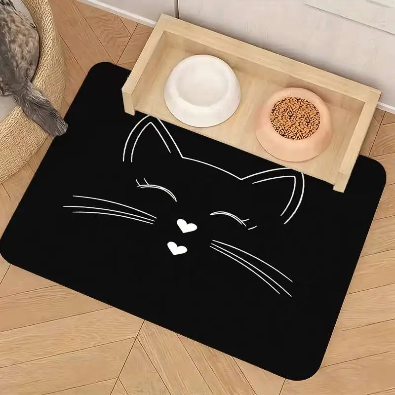 Modern Minimalist Black Cat Face Outline Pet Mat Doormat Entryway Rug Aesthetic Home Decor Accessory Gift for Pet Owner and Love