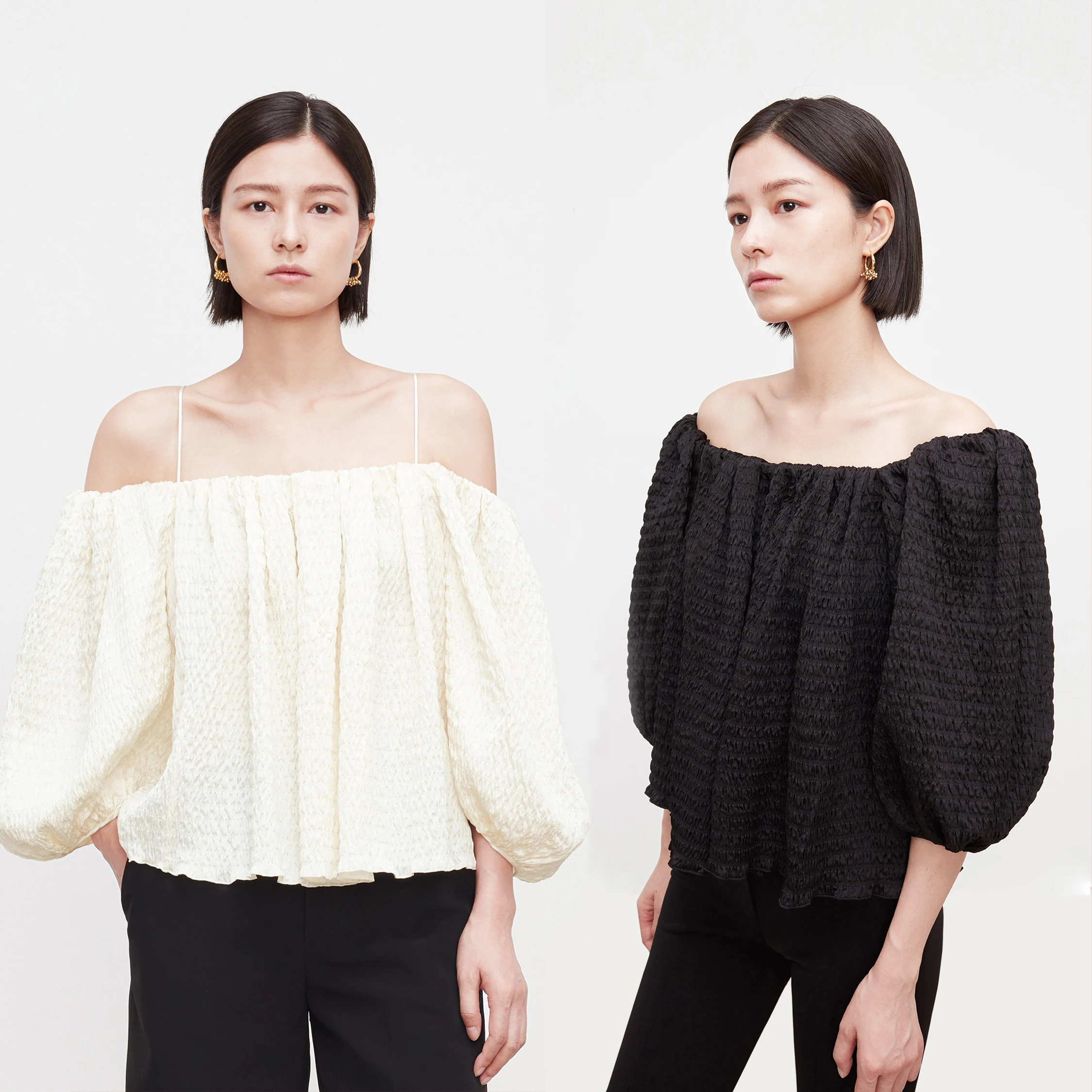 

Silk Bubble Satin oulder Bubbles Sve Top One oulder Strap Holiday Feel 3D Texture Sensation CHICJOC Commute Sle Pure...