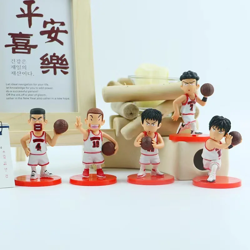 5pcs SLAM DUNK Anime Figure Sakuragi Hanamichi Rukawa Kaede Akagi Takenori Action Figures Model Dolls Kids Toys Cake Decoration