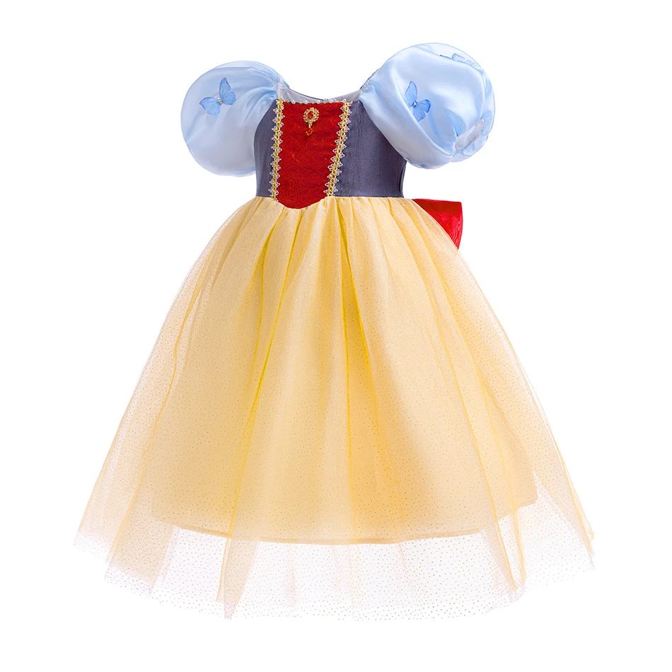 Party Dresses for Girls Snow White Butterfly Mesh Puff Sleeve Dress Children and Girl Performance Costume Festive Dress for Girl