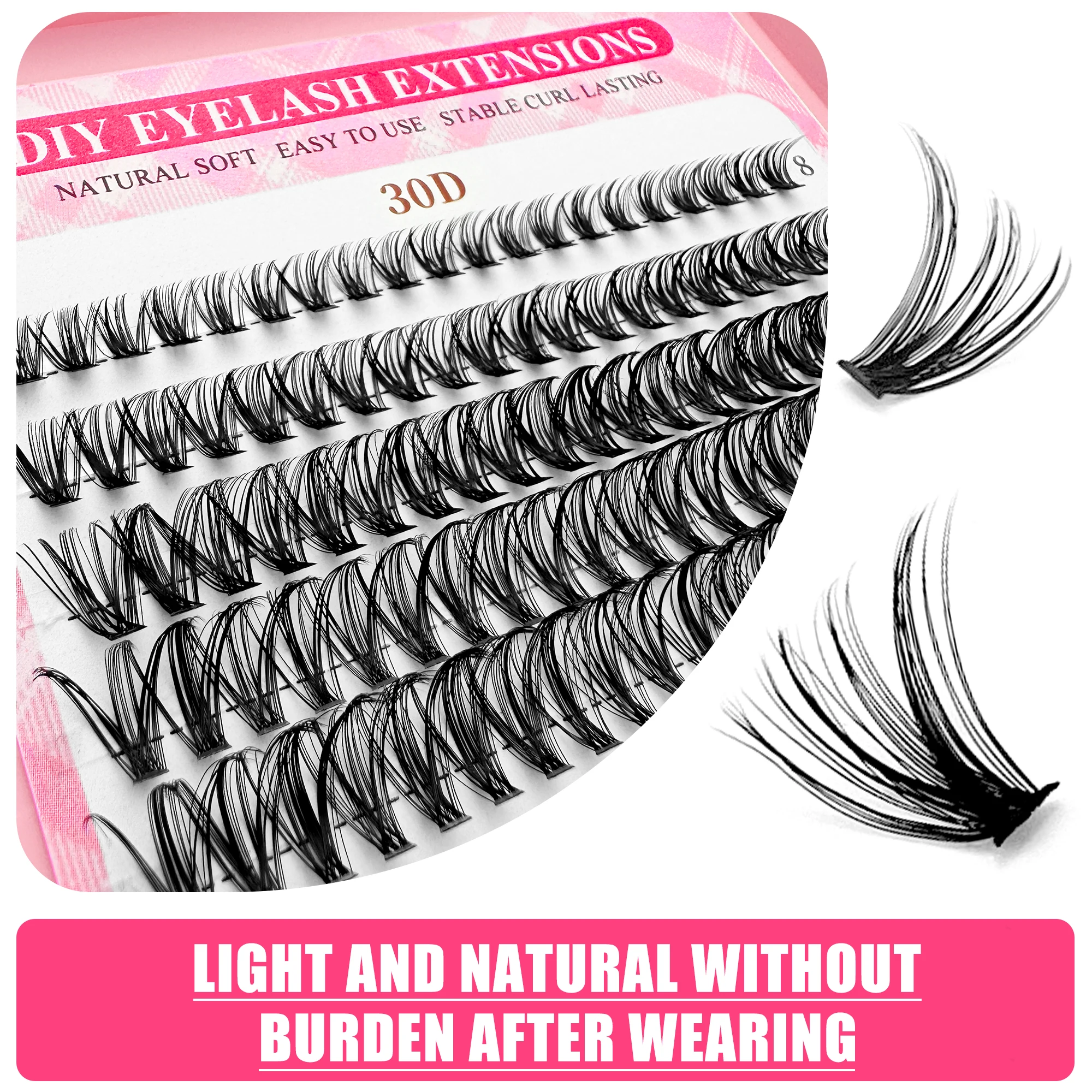 Lakanaku 8-16mm cluster cílios diy olho natural cílios individuais 80d 100d tecnologia fibras cílios macios clusters