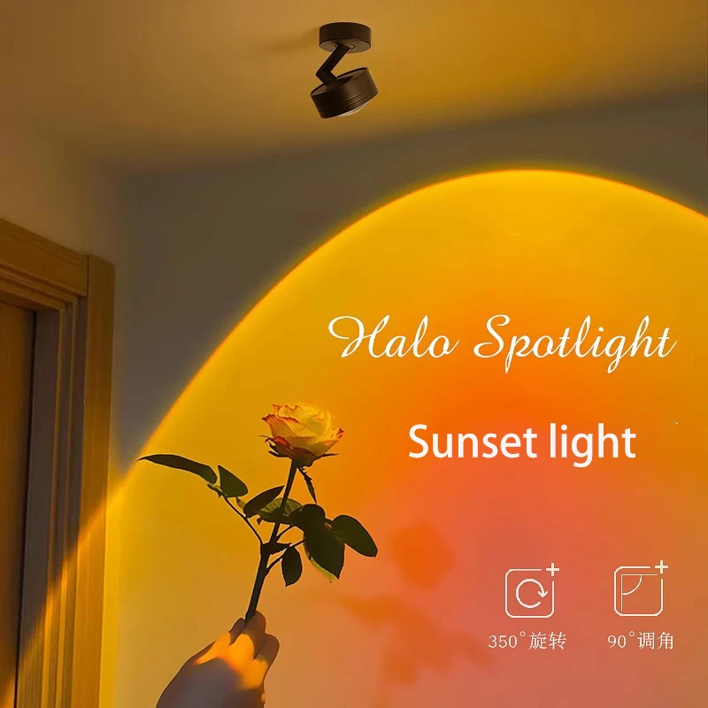 

Surface Mounted Sunset Spotlights Adjustable Angle Led Spot Light Small Atmosphere Lights Black White Color Wall Ceiling Lamp