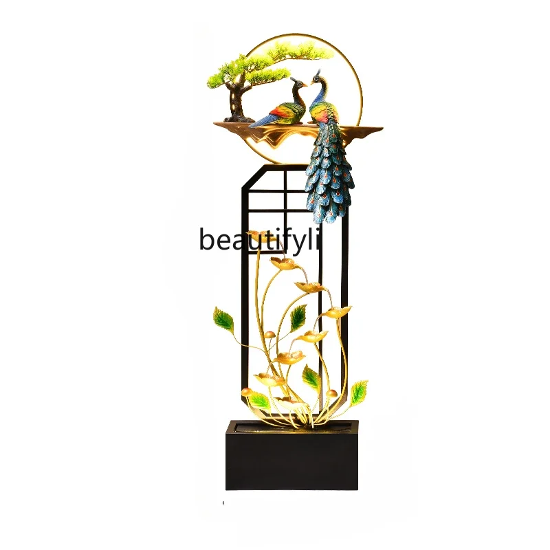 

X188Creative Loop Water Fountain Floor Lucky Large Decoration Peacock Living Room Decoration Opening Gifts