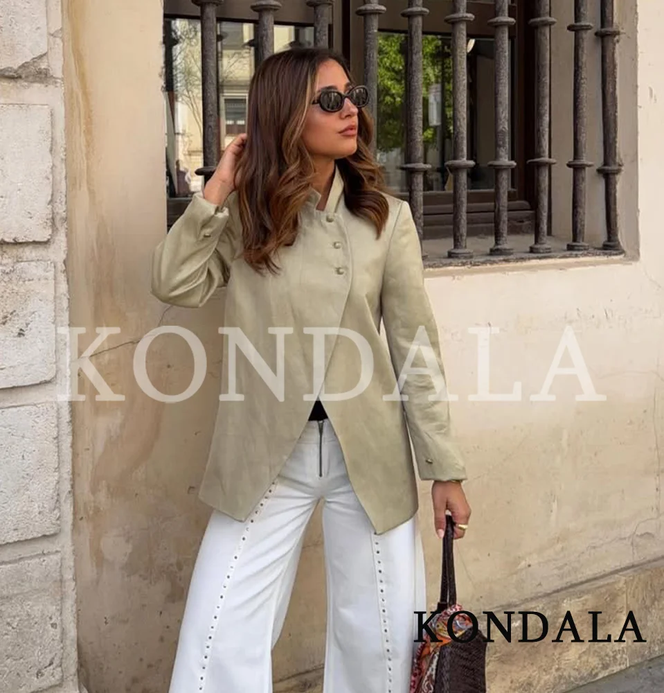 KONDALA Women Luxury Chic Laminated Blazer Vacation Casual 2026 Spring New Trends Blazer Ladies Half Turtleneck Commute Blazer