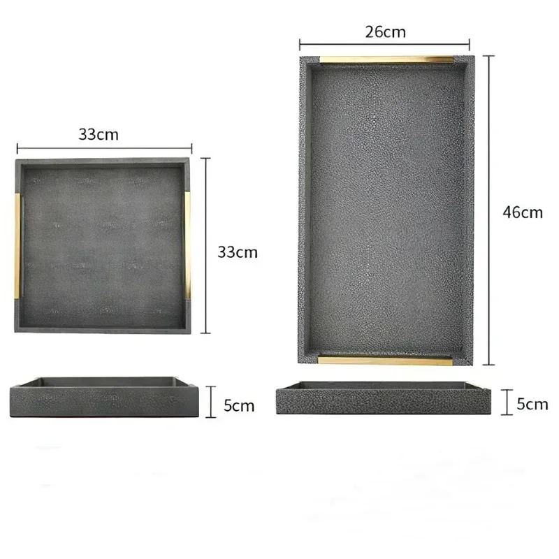 Large Rectangular Serving Tray Metal Wood Leather Storage Plate Hotel Dessert Tea Tableware Kitchen Organizer