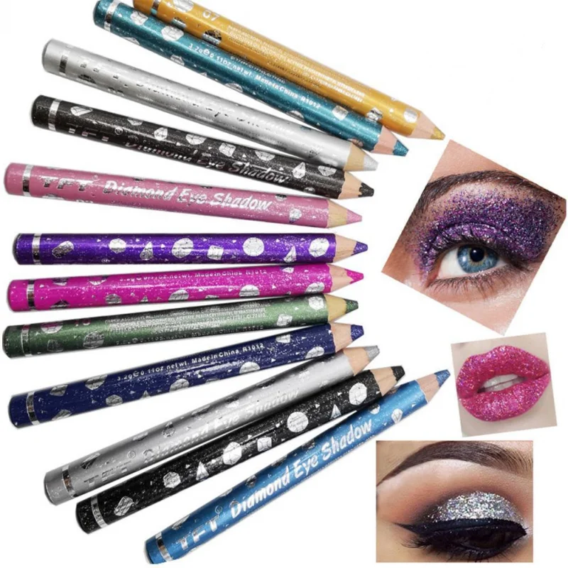 12 Color Glitter Eye Shadow Pencil Silkworm Pen Pearlescent Eyeshadow Pen Stick Sequin Long Lasting Waterproof Lipstick Pencil