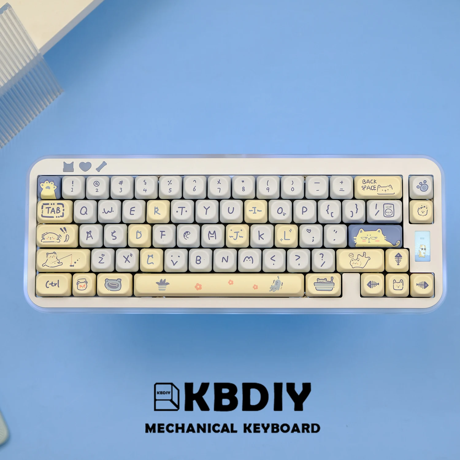 KBDiy 141 Keys/Set Cute Blue Meow Keycaps for Mechanical Keyboard PBT Keycap Custom KOA Profile for 61/68/84/87/100/104/108 Keys