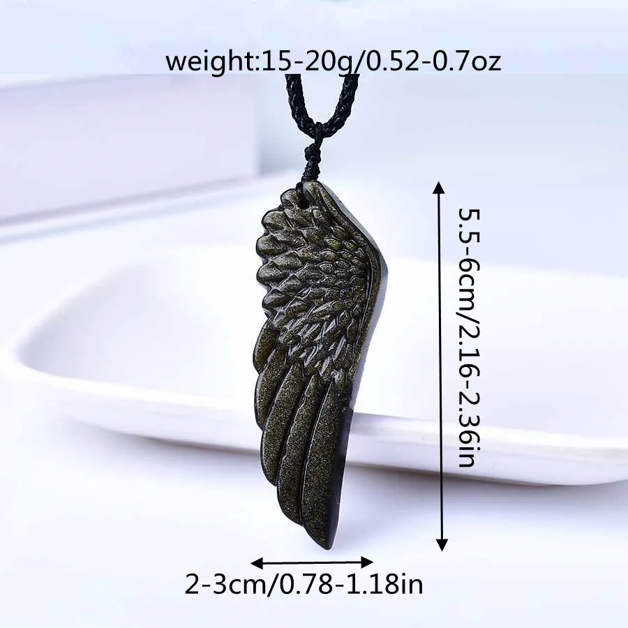 1PC Natural Obsidian Angel Wings Stone Pendant Wings Shape Polished Healing Energy Stone Increase charm Unisex Jewelry DIY Gift