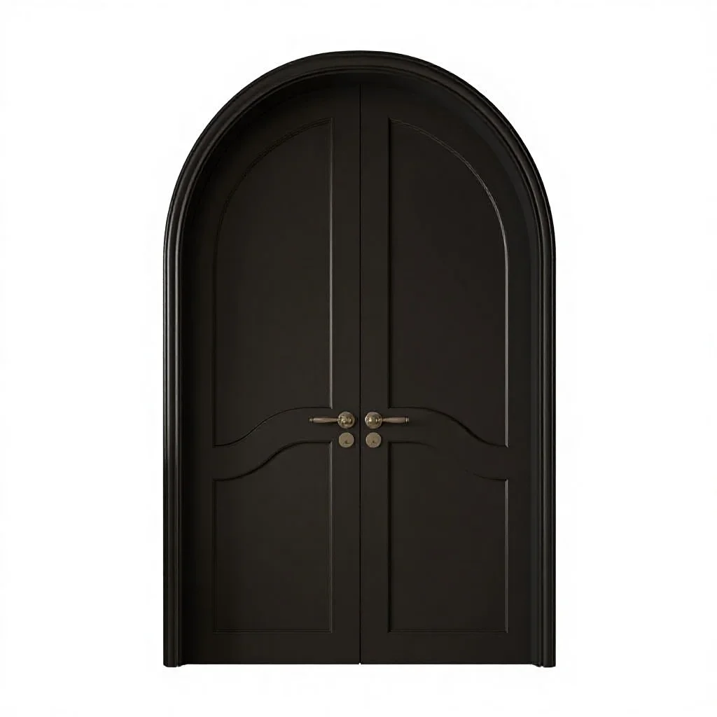 xx-Customization Modern Double French Retro Slab Door Arc Arched Black Solid Wood Composite Waterproof For Bedroom Use Finished