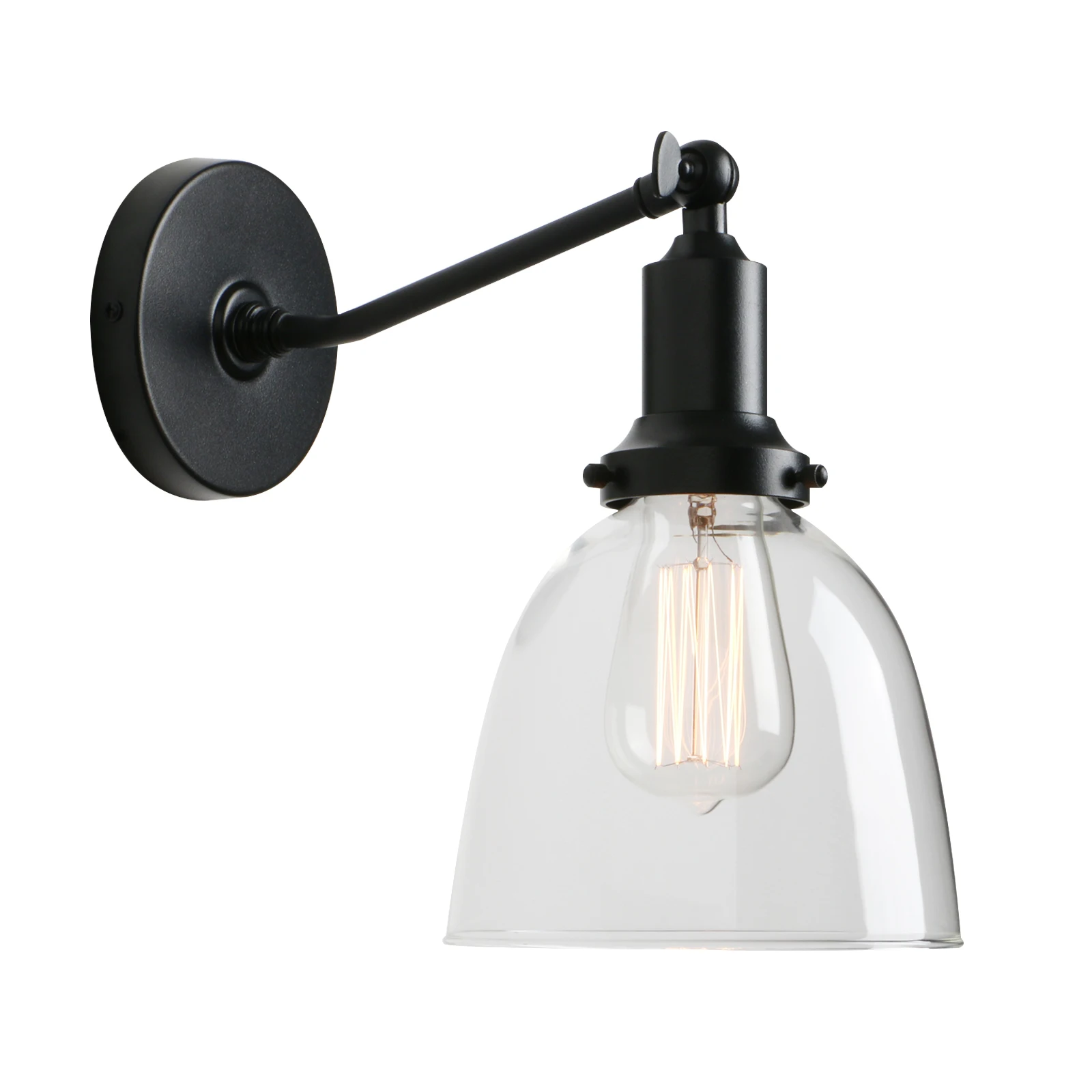 

Phansthy Industrial Vintage Slope Pole Wall Mount Single Sconce with Funnel Flared Clear Wall Sconce Light Lamp Fixture