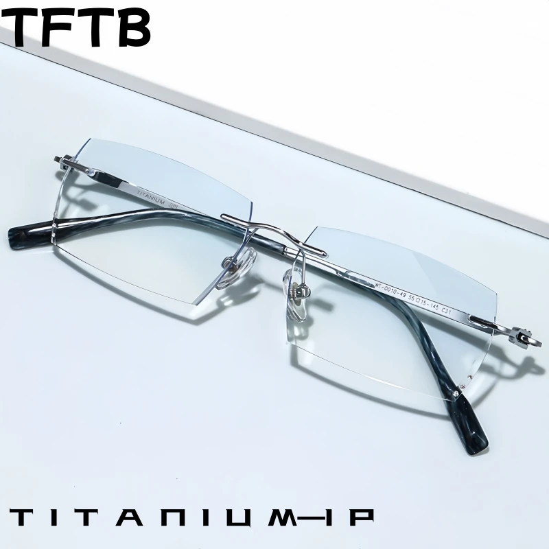 

TFTB Fashion Trend Diamond Cut Men's Rimless Glasses Titanium Alloy Gradient Color Optical Prescription Eyeglasses Frames WT0010