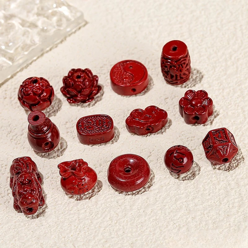 5 Pcs/lot Natural Purple Cinnabar Carved Bead Buddha Petal Pixiu Shape Bead With Hole For Jewelry Making Diy Bracelet Accessory