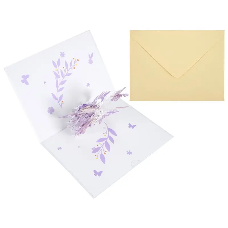 A01E-Purple Butterfly Birthday Popup Card, Butterfly Flower Basket 3D Greeting Cards For Women Girl Daughter, Mothers Day