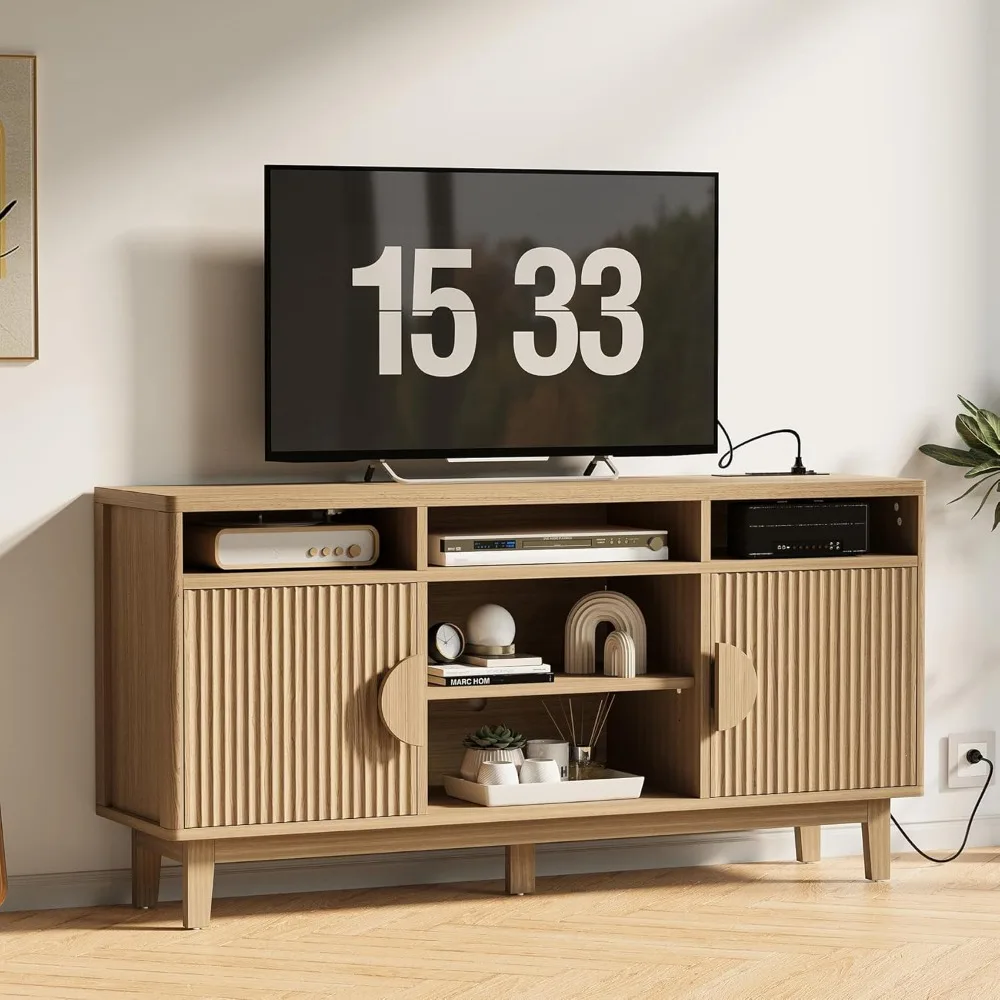 

TV Stand for 65 Inch TV, 59 Inch Entertainment Center with Storage and Charging Station, Modern Media Console