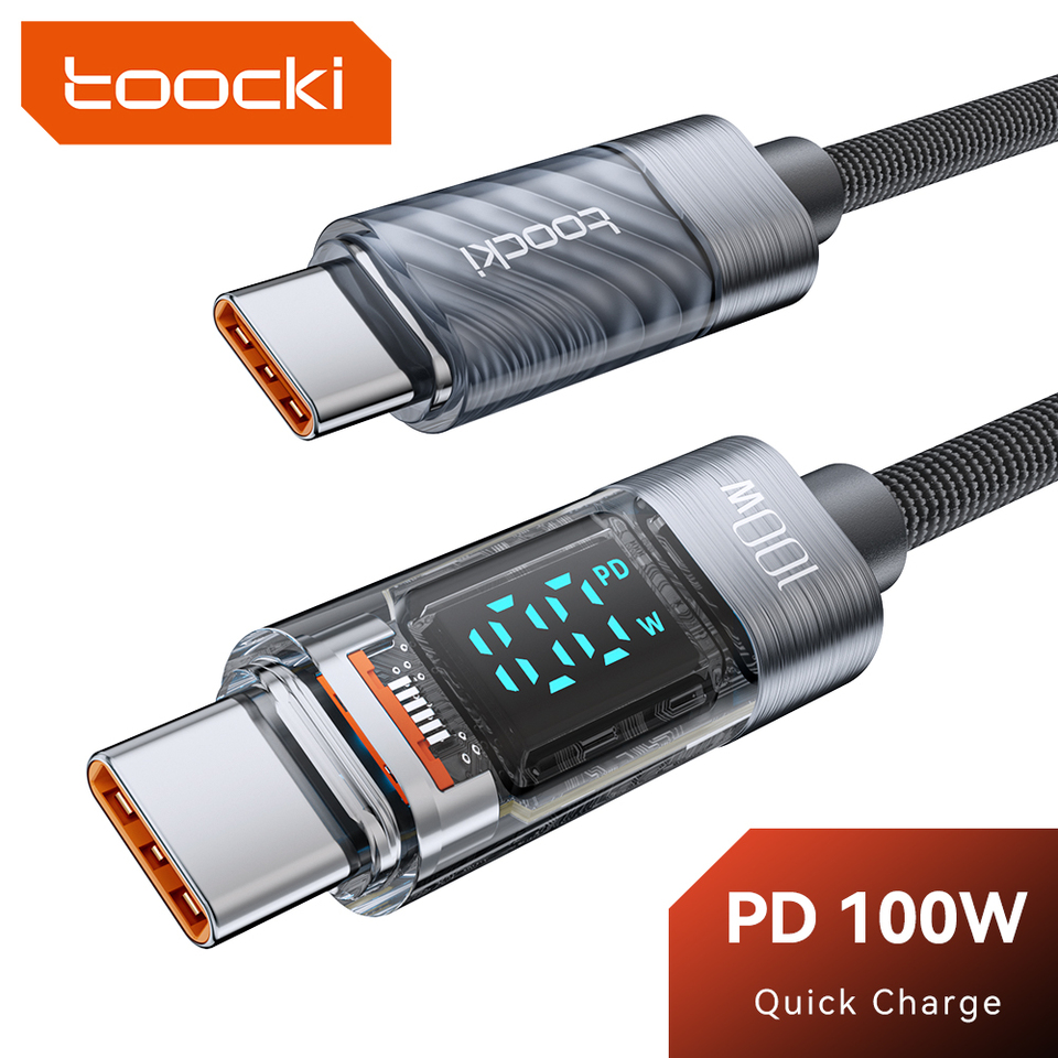  Toocki 6A 100W Transparent Type C to USB C Fast Charge Display Cable USB A To Type C For Macbook Xiaomi Samsung Poco Realme 