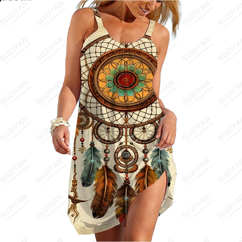 Dream Catcher Feather Printing Dress Summer Comfortable Breathable Dress Casual Sleeveless Dress Women's New Dress