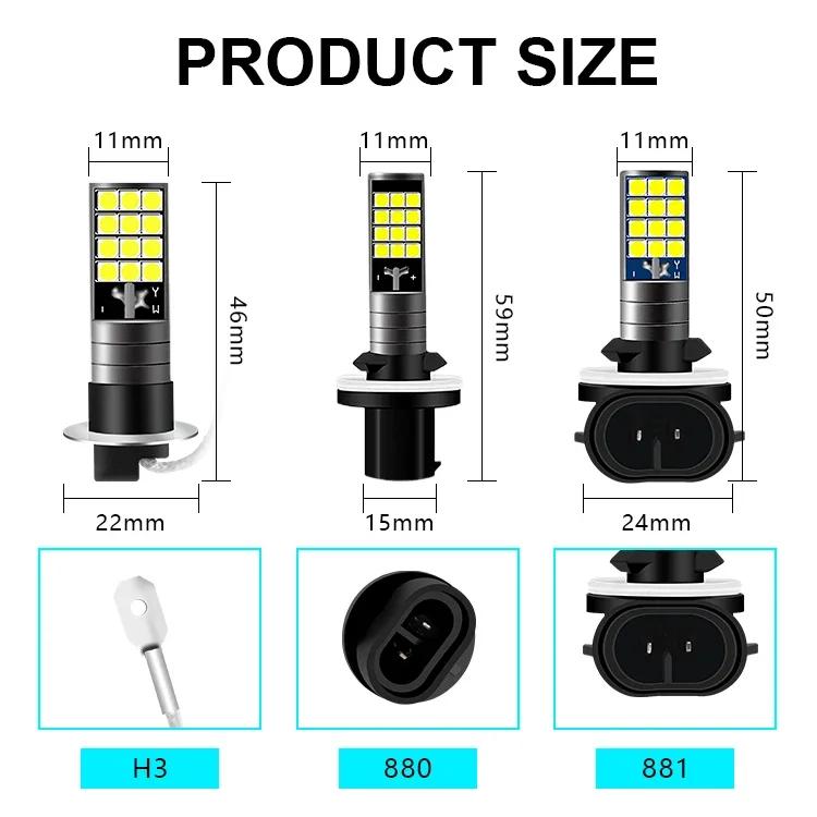 2pcs H3 H27 881 880 Fog Lights LED Bulb Super Bright Car Fog Lights Day Driving Running Light 12V 6000K White Yellow Green blue