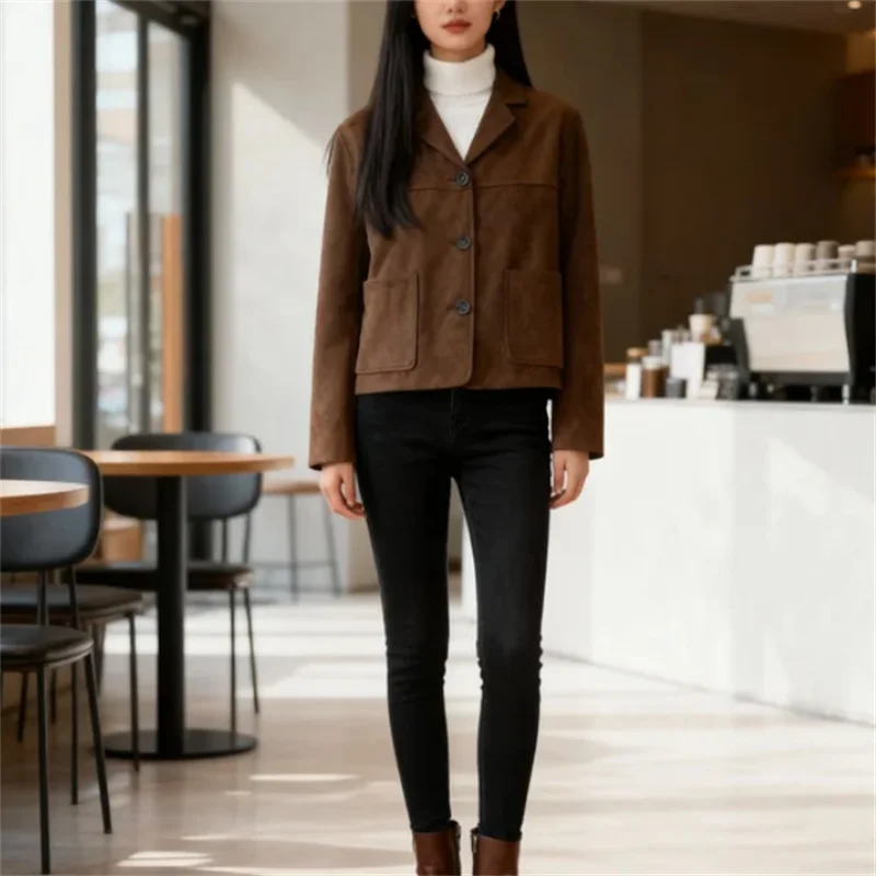 

Осенняя мода 2025 года, модный сексуальный женский замшевый бархатный короткий пиджак