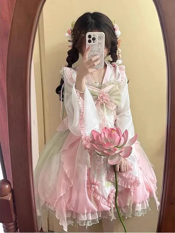 

Очаровательная юбка в китайском стиле Лолита, милая женская одежда в стиле Ханьфу, элегантная традиционная китайская мода, весна 2025