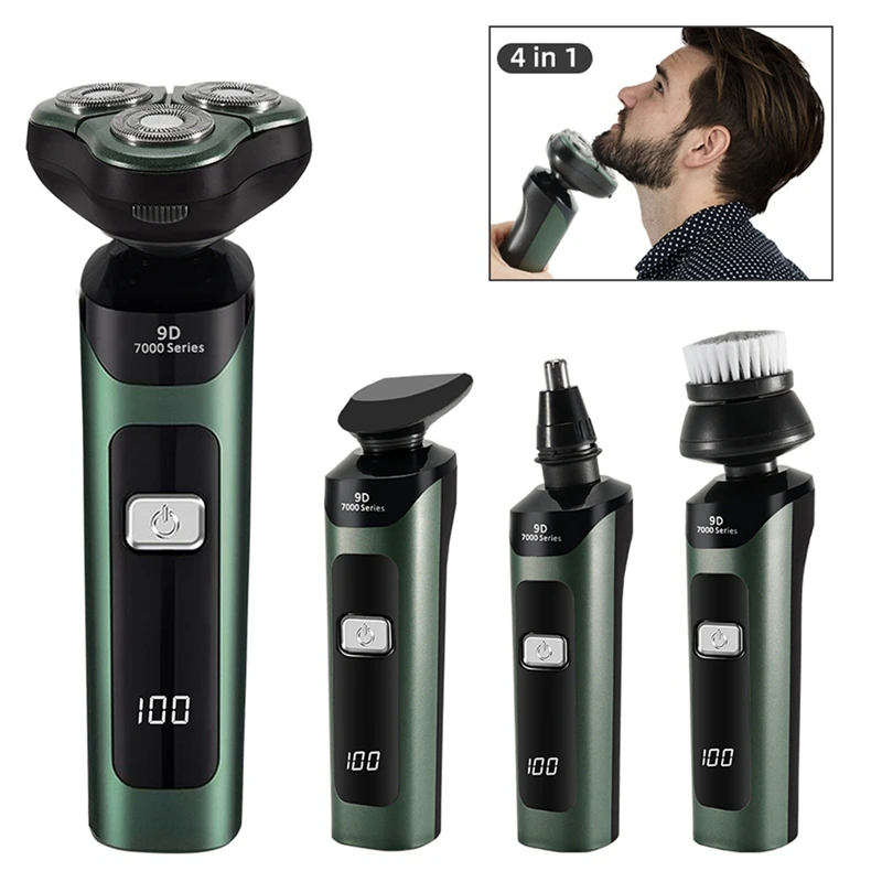 Electric Shaver LCD Digital Display Three-Head Floating Rechargeable Smart Razor Waterproof Shaver Type-C Charge