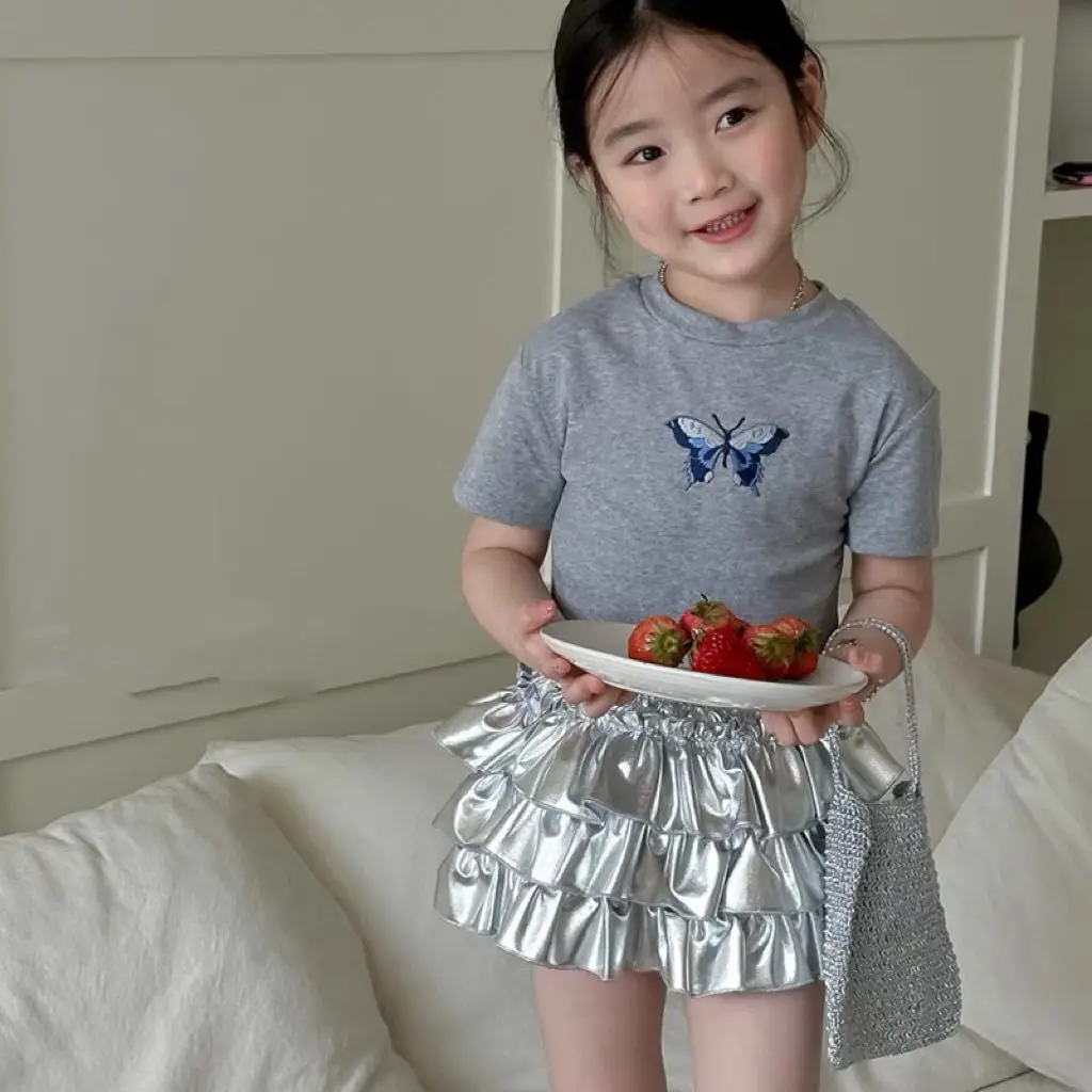 Girls' T-shirt Tutu Skirt Set 2025 Summer Children's Lace Shorts Skirt Two-piece Cake Skirt Cute Fashion Casual Baby Girl