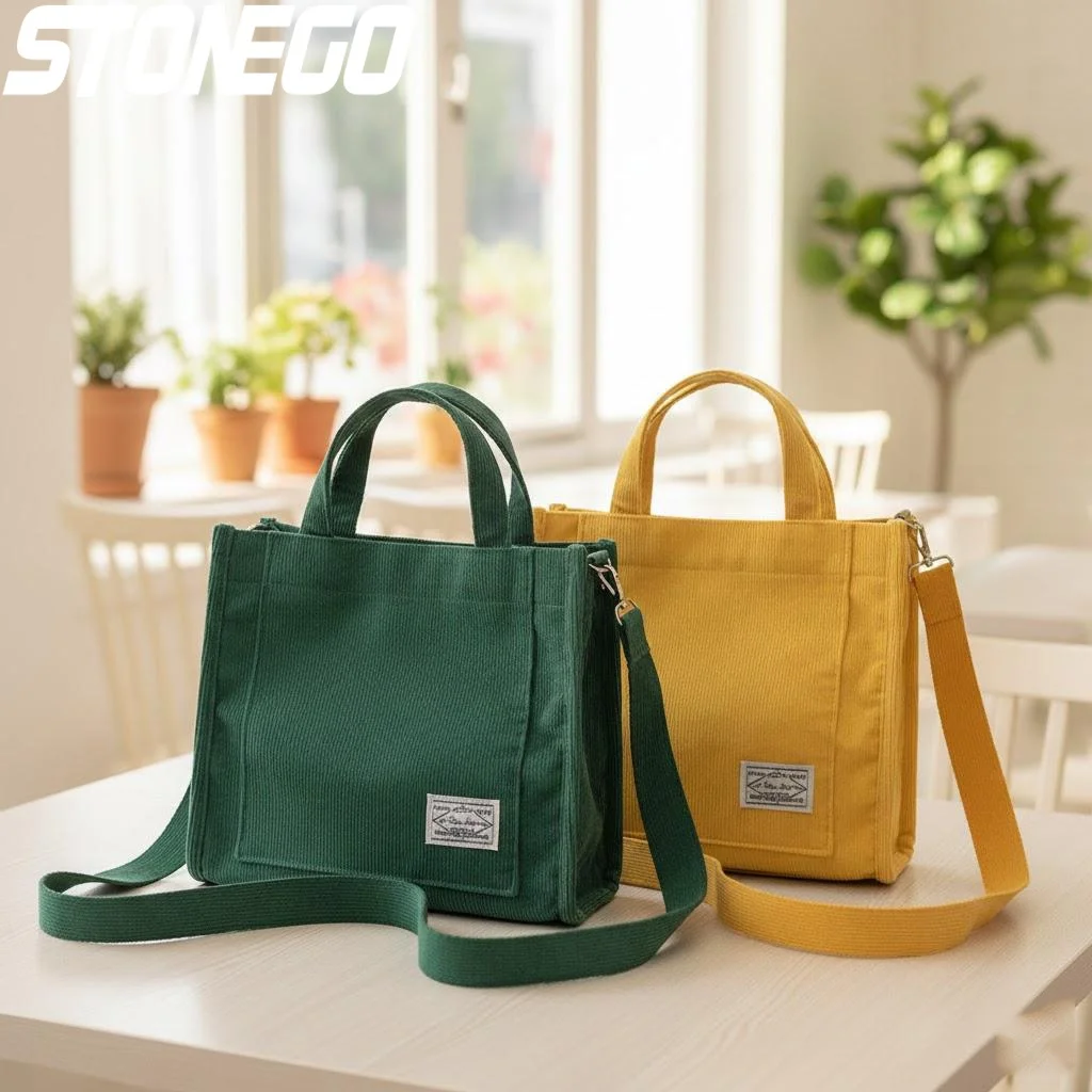 Fashionable Corduroy Shoulder Bag for Women Large Capacity Handbag Portable Small Square Crossbody Bag Trendy Style